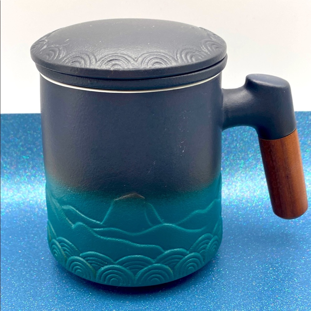 Zens Extra Fine Loose Leaf Tea Fine Infuser Black Teal Mug Wooden Handle Artisan